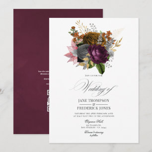 Convites Casamento Floral de Outono Vintage com QR Code RSV