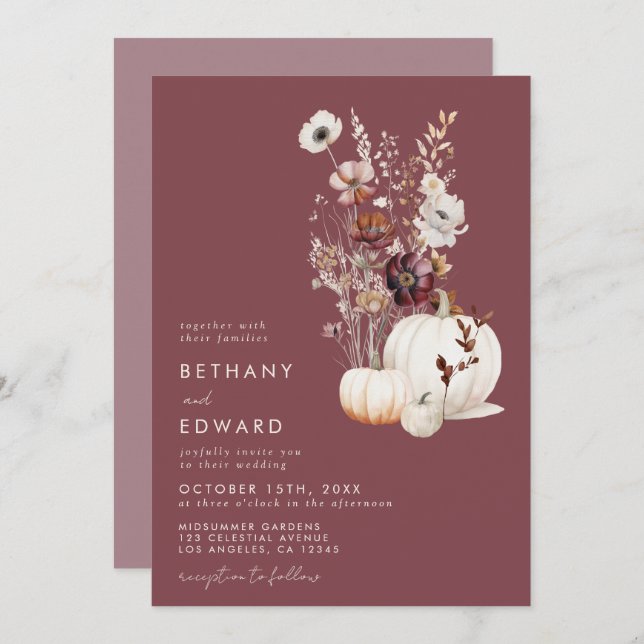 Convites Casamento Floral de outono Whimsical (Frente/Verso)