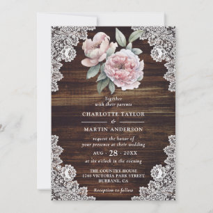 Convites Casamento Floral de Paço Russo de Madeira Pink