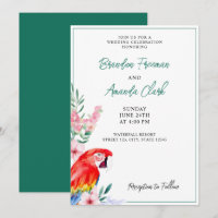 Casamento Floral de Papagaio Vermelho Watercolor