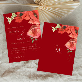Convites Casamento Floral de Papoulas Vermelhas Elegantes