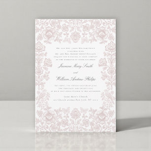 Convites Casamento Floral de Pássaro Damask Rosa Suave Capr