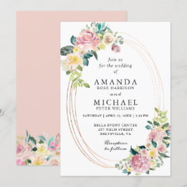 Convites Casamento Floral de Pastel Blush de Quadro Oval Mo