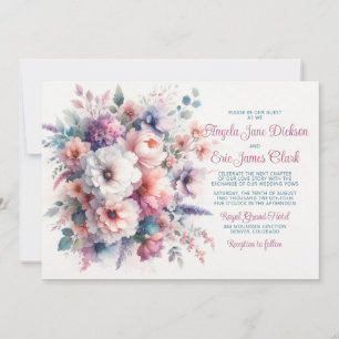 Convites Casamento Floral de Pastel Watercolor