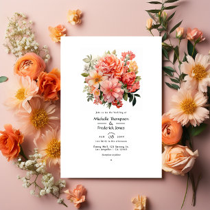 Convites Casamento Floral de Peach e Coral