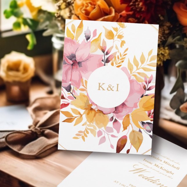 Convites Casamento Floral de Peach e Creme Romântico de Aqu (Criador carregado)