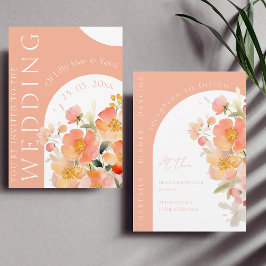 Convites Casamento Floral de Peach Laranja de Arca Moderna