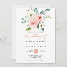 Convites Casamento Floral de Peach White Watercolor