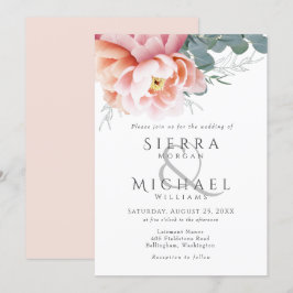 Convites Casamento Floral de Pêmona Rosa-Esbranquiçada Mode