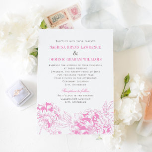 Convites Casamento Floral de Península Elegante Fuchsia Ro