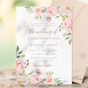 Convites Casamento Floral de Peônia em Aquarela Rosa