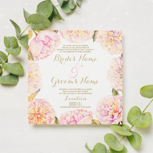 Convites Casamento floral de peônia em aquarela rosa amarel