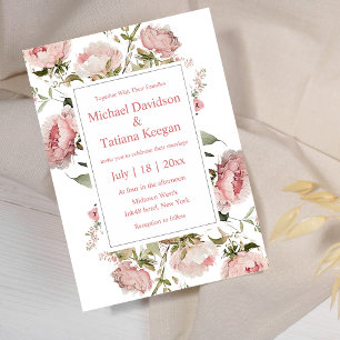 Convites Casamento Floral de Peônia Rosa Água-Marinha Cláss