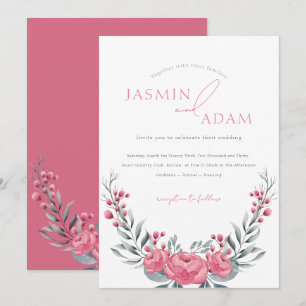 Convites Casamento Floral de Peônia Rosa Elegante