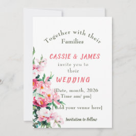 Convites Casamento Floral de Peônia Rosa Suave e Eucalipto