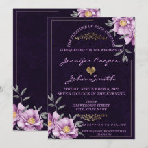 Casamento Floral de Peônia Roxa em Aquarela Românt