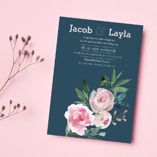 Convites Casamento floral de peônias cor-de-rosa roxeiro em