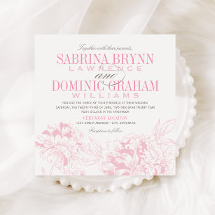 Convites Casamento Floral de Peônias de Cinzas Rosa Elegant