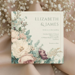 Convites Casamento Floral de Peônias Rosa em Aquarela Paste