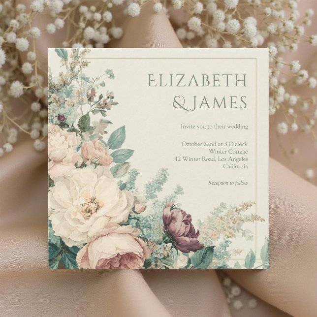 Convites Casamento Floral de Peônias Rosa em Aquarela Paste (Criador carregado)