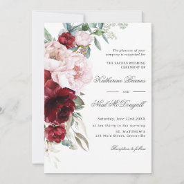 Convites Casamento Floral de Peonies Blush Burgundy Elegant