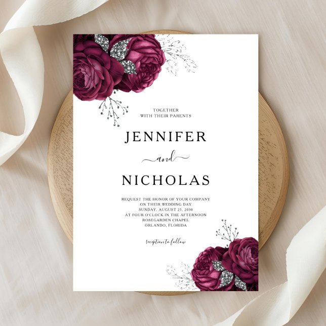 Convites Casamento Floral de Peonies Burgundy Elegante (Elegant Burgundy Peonies Floral Wedding Invitation
)