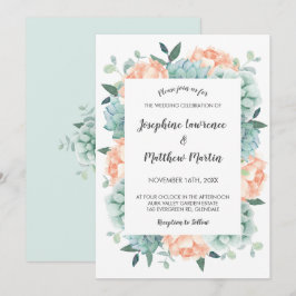 Convites Casamento Floral de Peony e Succulents Watercolor