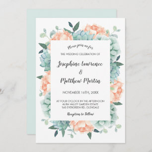 Convites Casamento Floral de Peony e Succulents Watercolor