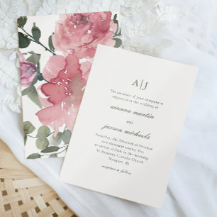Convites Casamento Floral de Peony Peony, Cor de Água Rosa