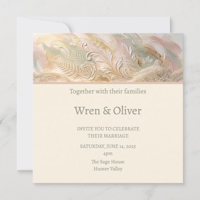 Convites Casamento Floral de Pêssego (Frente)