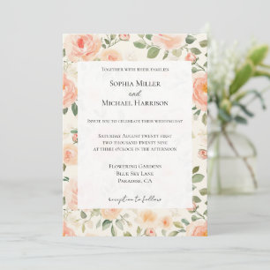 Convites Casamento Floral de Pêssego Creme Bonito Romântico