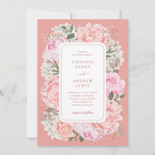 Convites Casamento Floral de Pêssego Elegante