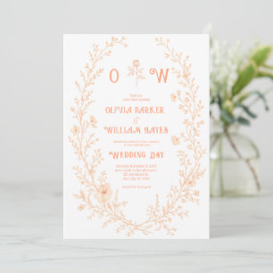 Convites Casamento Floral de Pêssego Elegante Coroa Botânic
