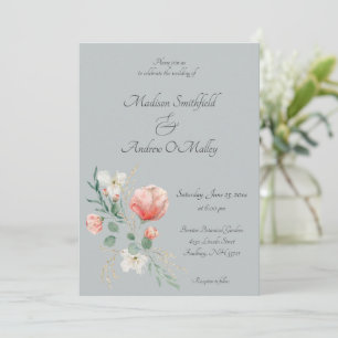 Convites Casamento Floral de Pêssego Elegante e Água Verde