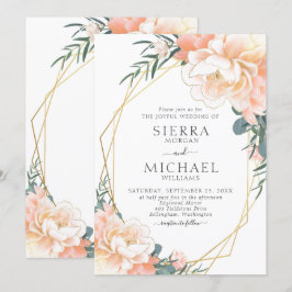 Convites Casamento Floral de Pêssego Pêssego Chic Dourado