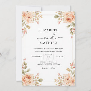 Convites Casamento Floral de Pêssego Suave