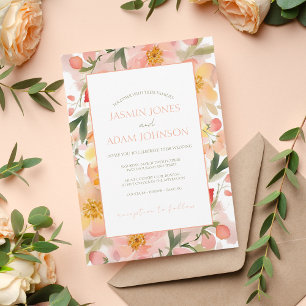 Convites Casamento Floral de Pessegueira Laranja Moderna