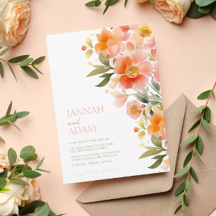 Convites Casamento Floral de Pessegueira Laranja Moderna