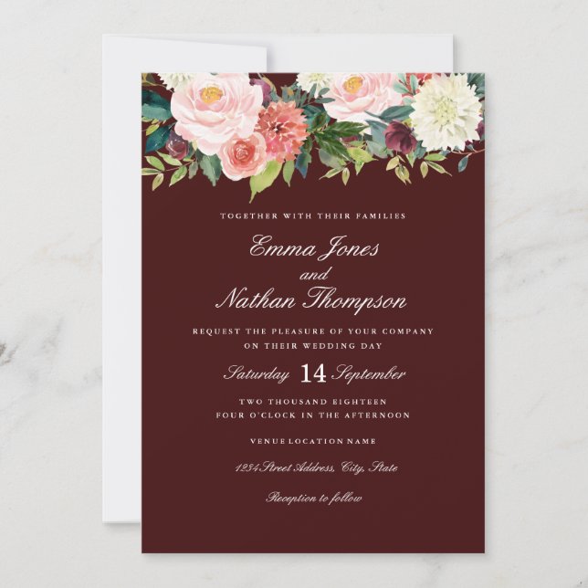 Convites Casamento Floral De Pessegueiro Botânico De Pesseg (Frente)