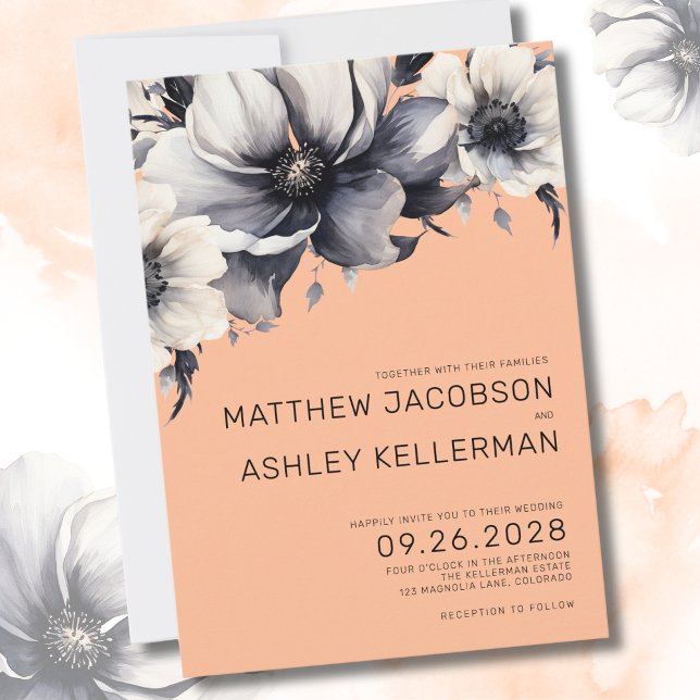 Convites Casamento Floral de Pessegueiros Elegantes (Modern Elegant Watercolor Floral Peach Wedding Invitation)