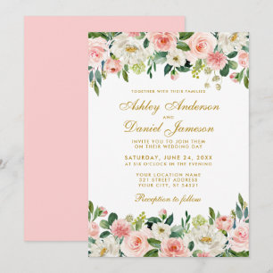 Convites Casamento Floral de Pincel Cor de Água Elegante