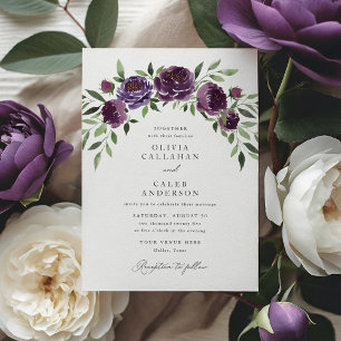 Convites Casamento Floral de Plum Purple Elegante