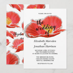 Convites Casamento Floral de População Vermelha Chic