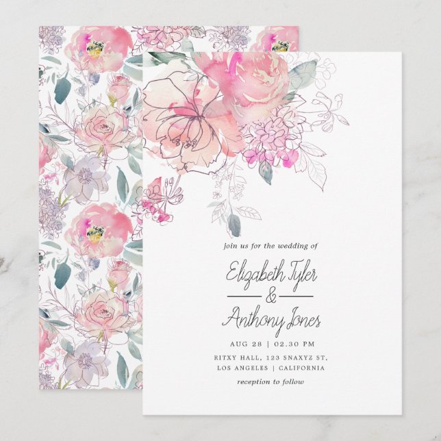 Convites Casamento Floral De Portas De Aquarela Pintada À M (Frente/Verso)