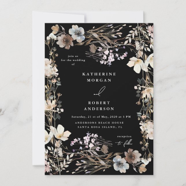 Convites Casamento Floral de Prado Outonal Empoeirado (Frente)