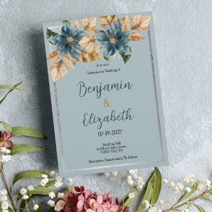 Convites Casamento floral de prata azul-marrom botulínico
