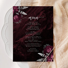 Convites Casamento Floral de Prata Burgundy Elegante