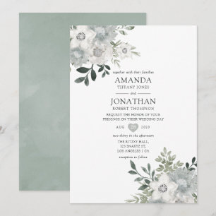 Convites Casamento Floral de Prata em Aquarela