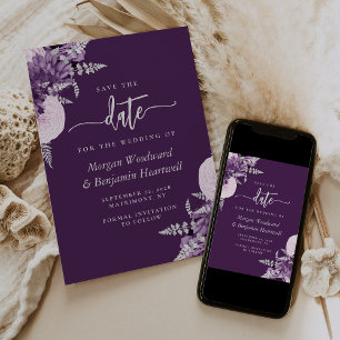 Convites Casamento Floral de Prata Lilac Roxo Salve a Data