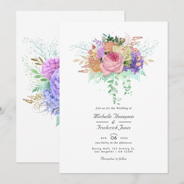Convites Casamento Floral de Primavera (Frente/Verso)
